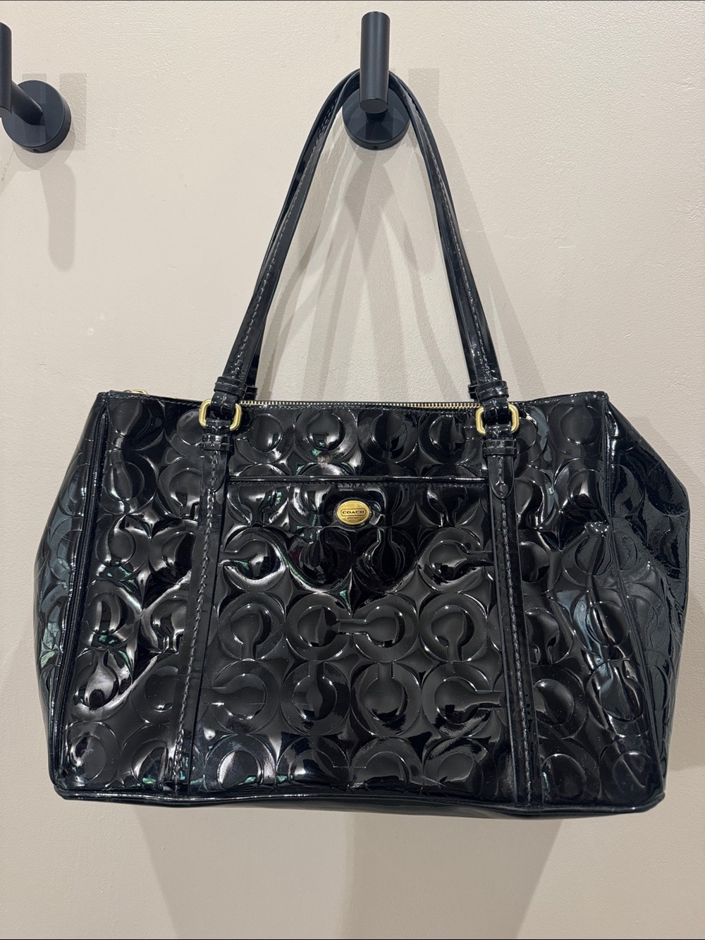 Coach Black Patent Signature Shoulder Tote